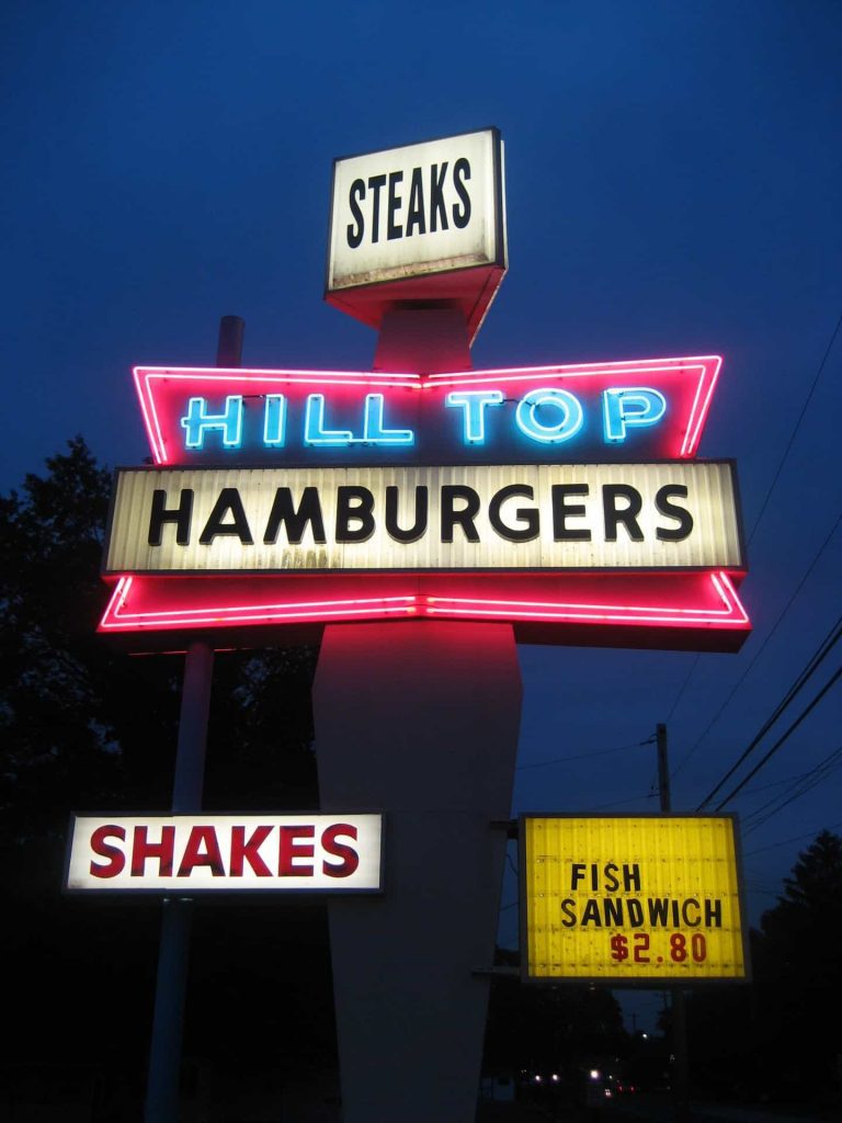 Hilltop-hamburgers-night-sign-sanatoga-pa