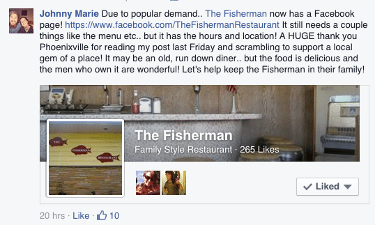 Fisherman Restaurant Phoenixville Facebook Page