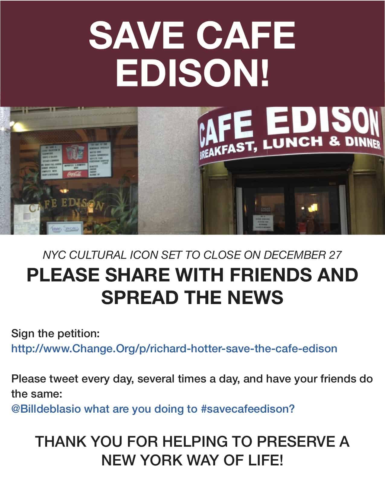 Save Cafe Edison Flyer