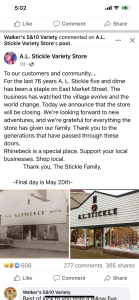 stickle closing 2023