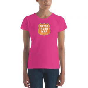 Retro Roadmap T-Shirt Tee Shirt Orange Logo Ladies Pink