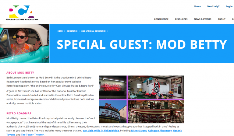 PCA Pop Culture Association Philadelphia 2020 Mod Betty Retro Roadmap
