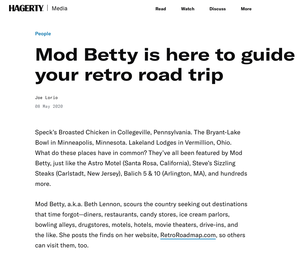 Mod Betty Hagerty Media Road Trip Retro Roadmap